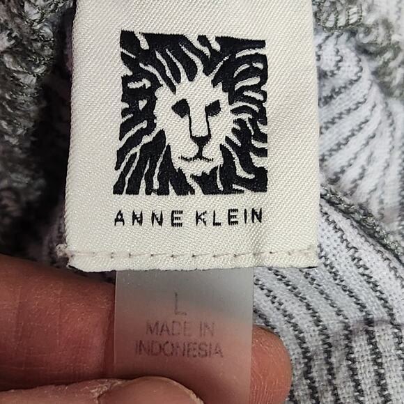 Anne Klein Cropped Linen/Cotton Pants Women L Gray/White Micro Stripe Pockets - Picture 3 of 14